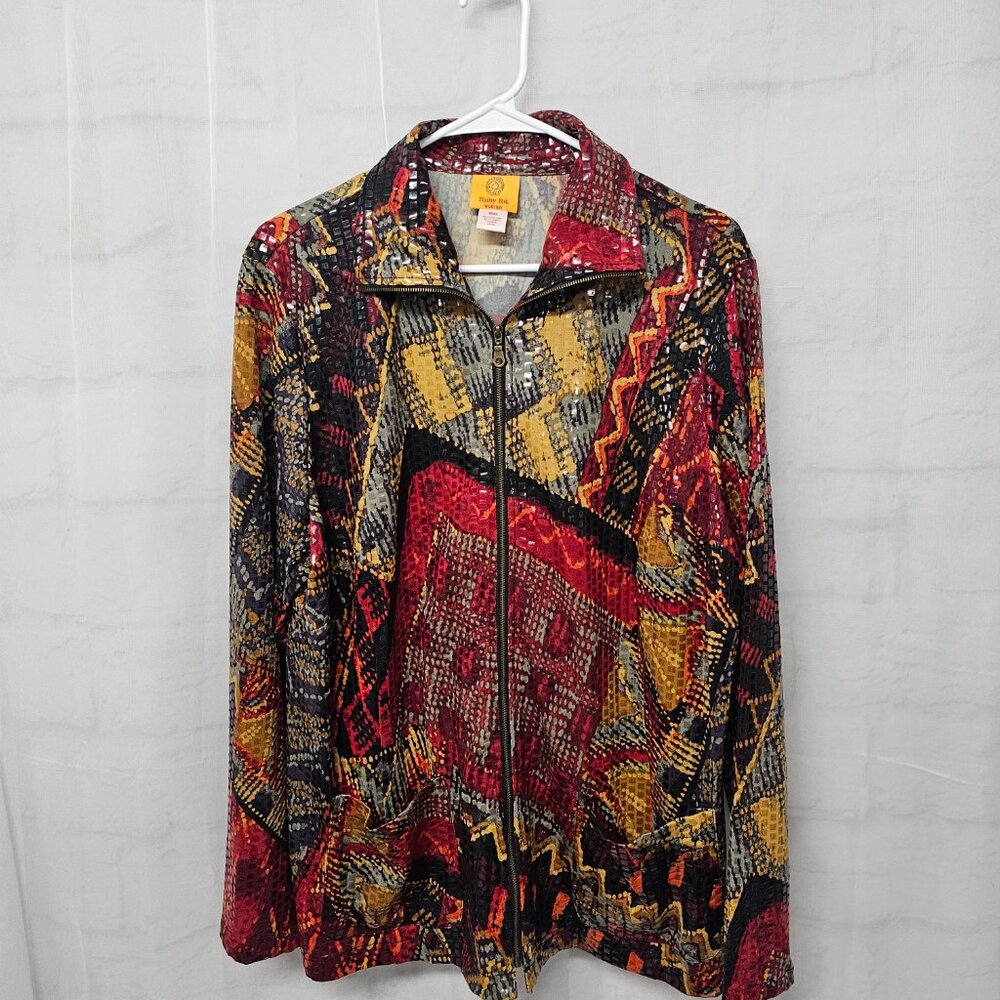 Ruby Rd. Jacket Bomber Snakeskin Flat Sequin Zip … - image 8